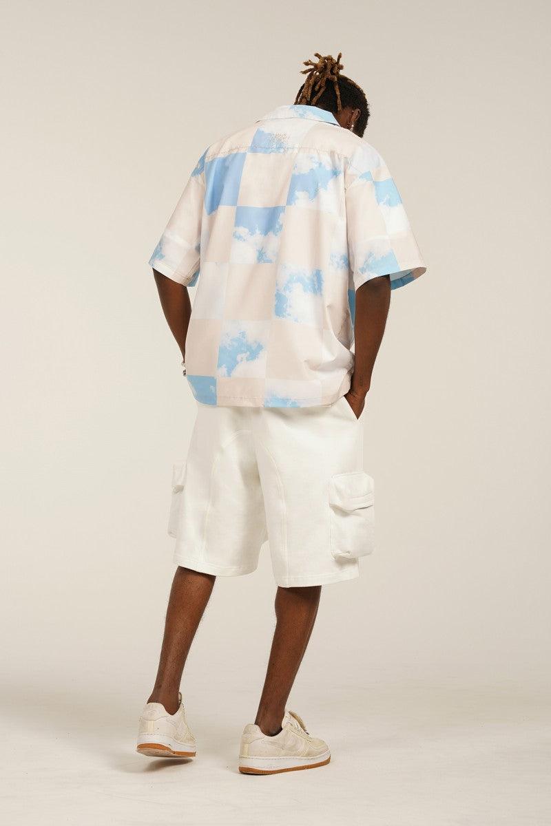 Empty Reference Checkered Sky Print Cuban Shirt