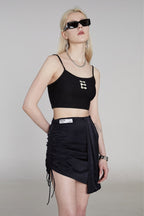 STEEPC Pleated Stitched Velvet Skirt