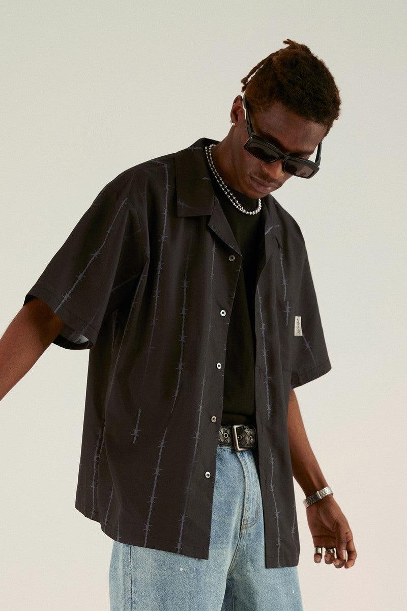 Empty Reference Thorns Striped  Cuban Shirt