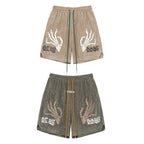 F2CE Skeleton Hands Embroidered Suede Shorts