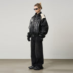 Contrasting Color Stitching Leather Jacket