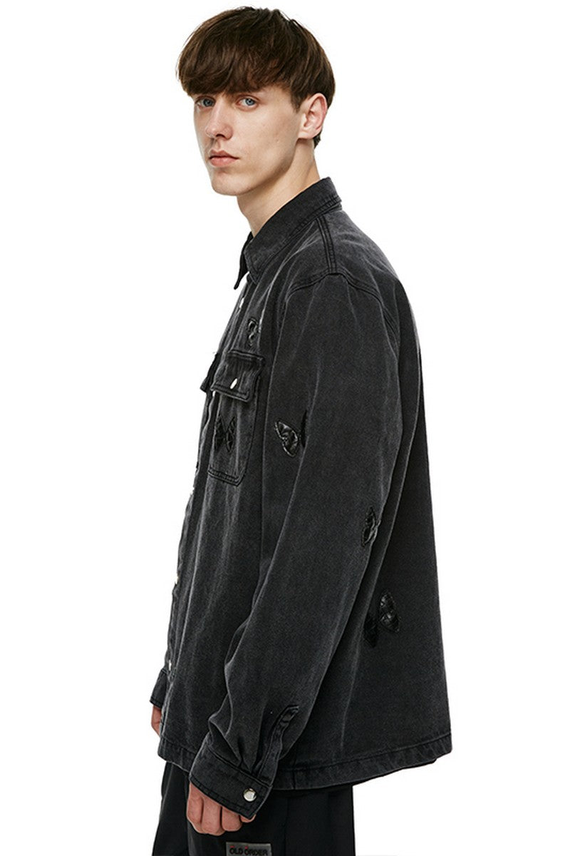 Old Order Butterflies Embroidered Jeans Jacket