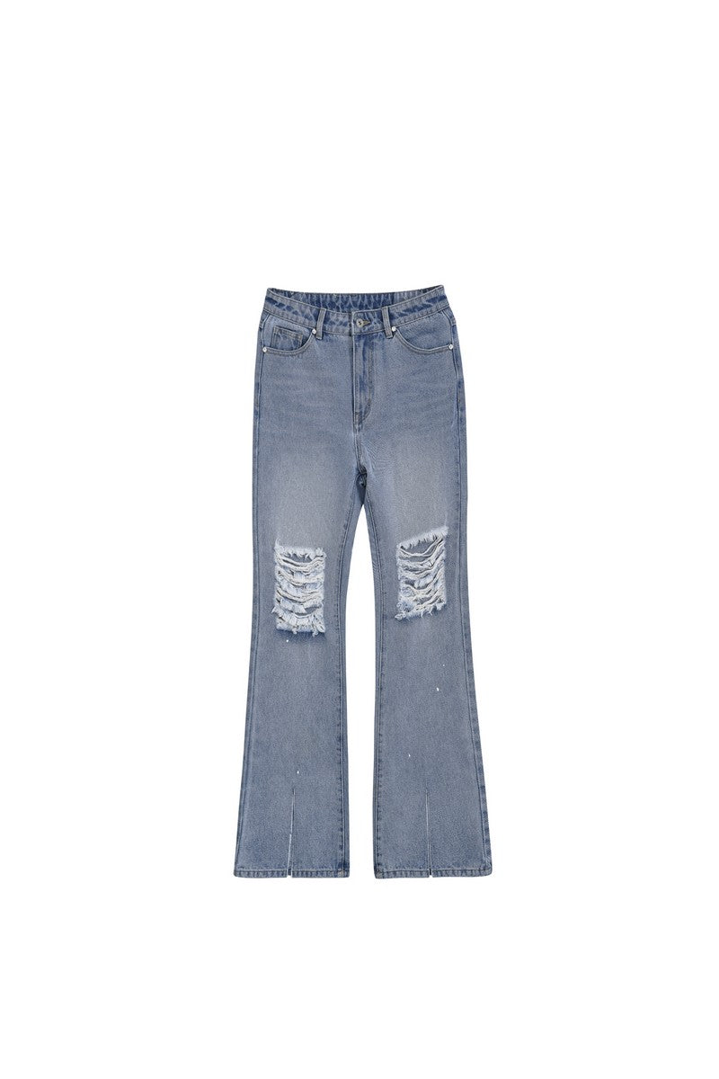 STEEPC Cut Distressed Flared Jeans