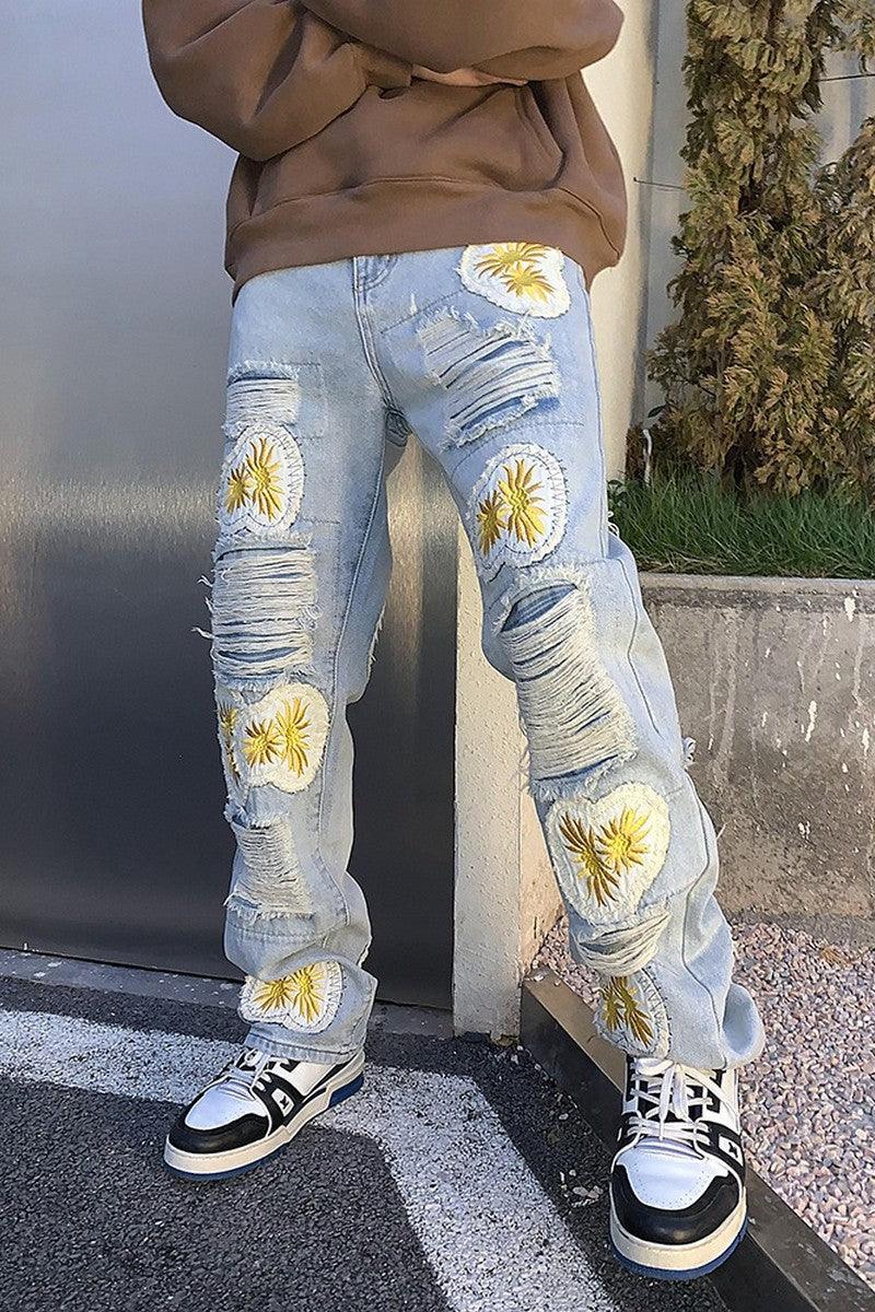 CZ Sunflowers Vintage Distressed Jeans