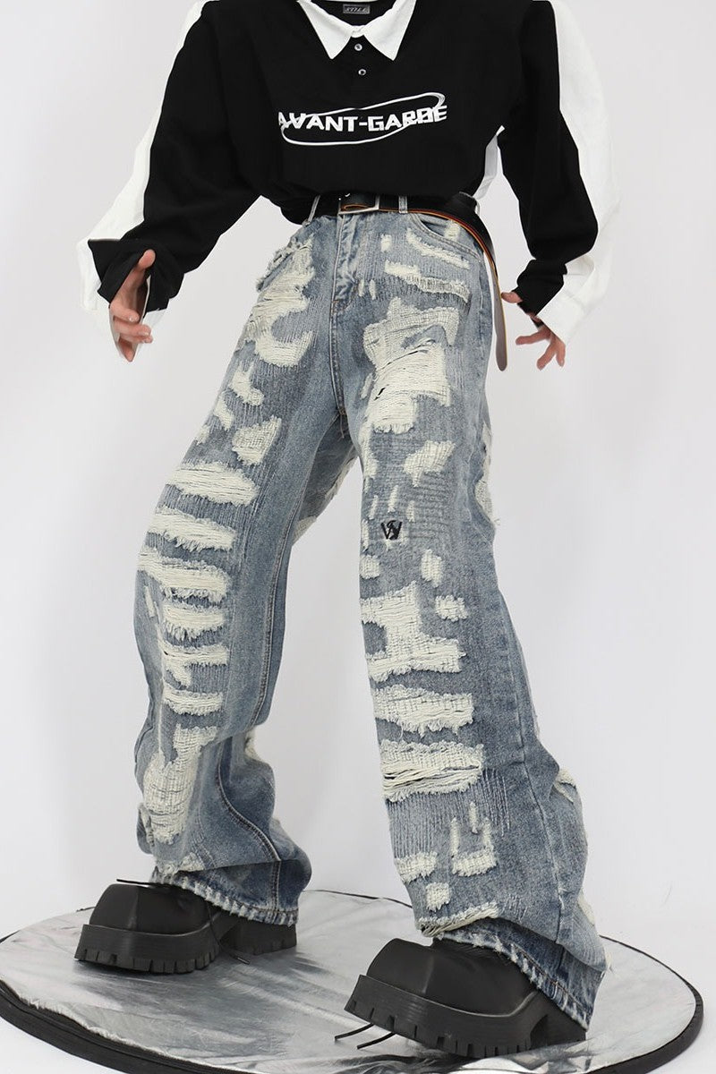 Destroyed Loose Flared Jeans
