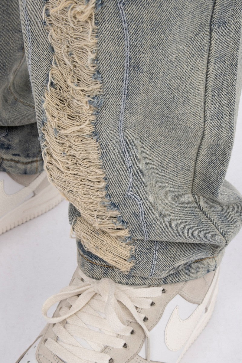 CZ Straight Ripped Jeans
