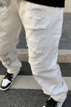 CZ Destroyed Straight White Jeans