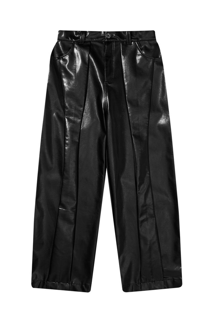 Pleated Loose Leather Pants