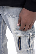 Washed Pockets Flared Jeans