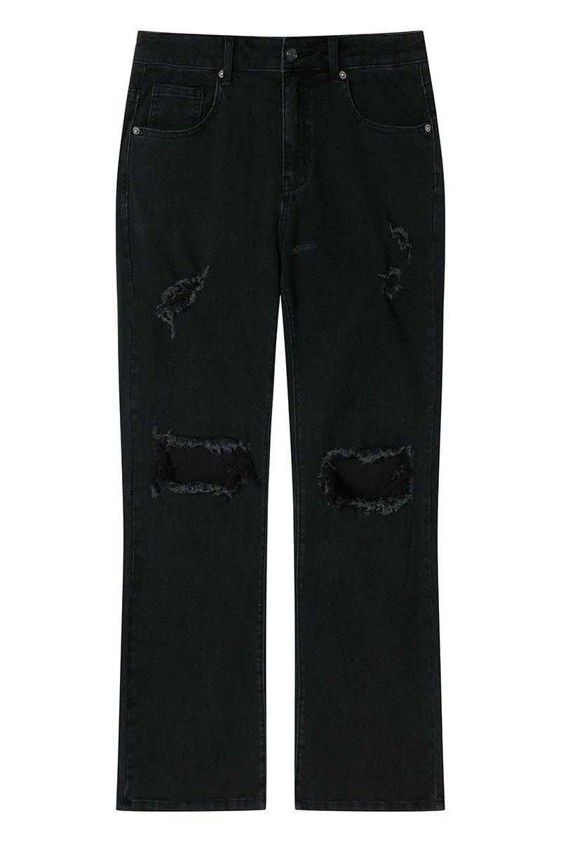 Distressed Washed Flared Jeans