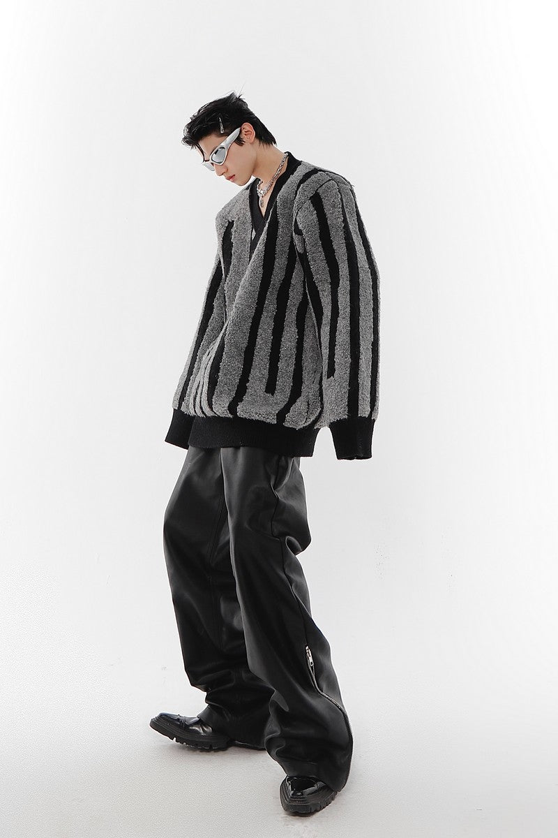 AC Striped V-Neck Knit Sweater