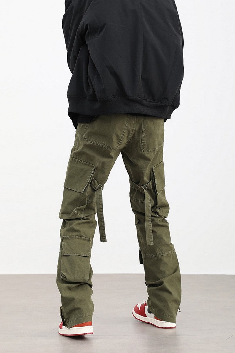 Multi-Pockets Straight Zipper Trousers