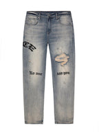 F2CE Distressed Embroidered Straight Jeans