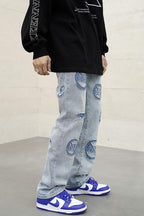 CZ Distressed Embroidered Flared Jeans
