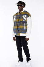 CZ Pearl Plaid Woolen Baseball Jacket