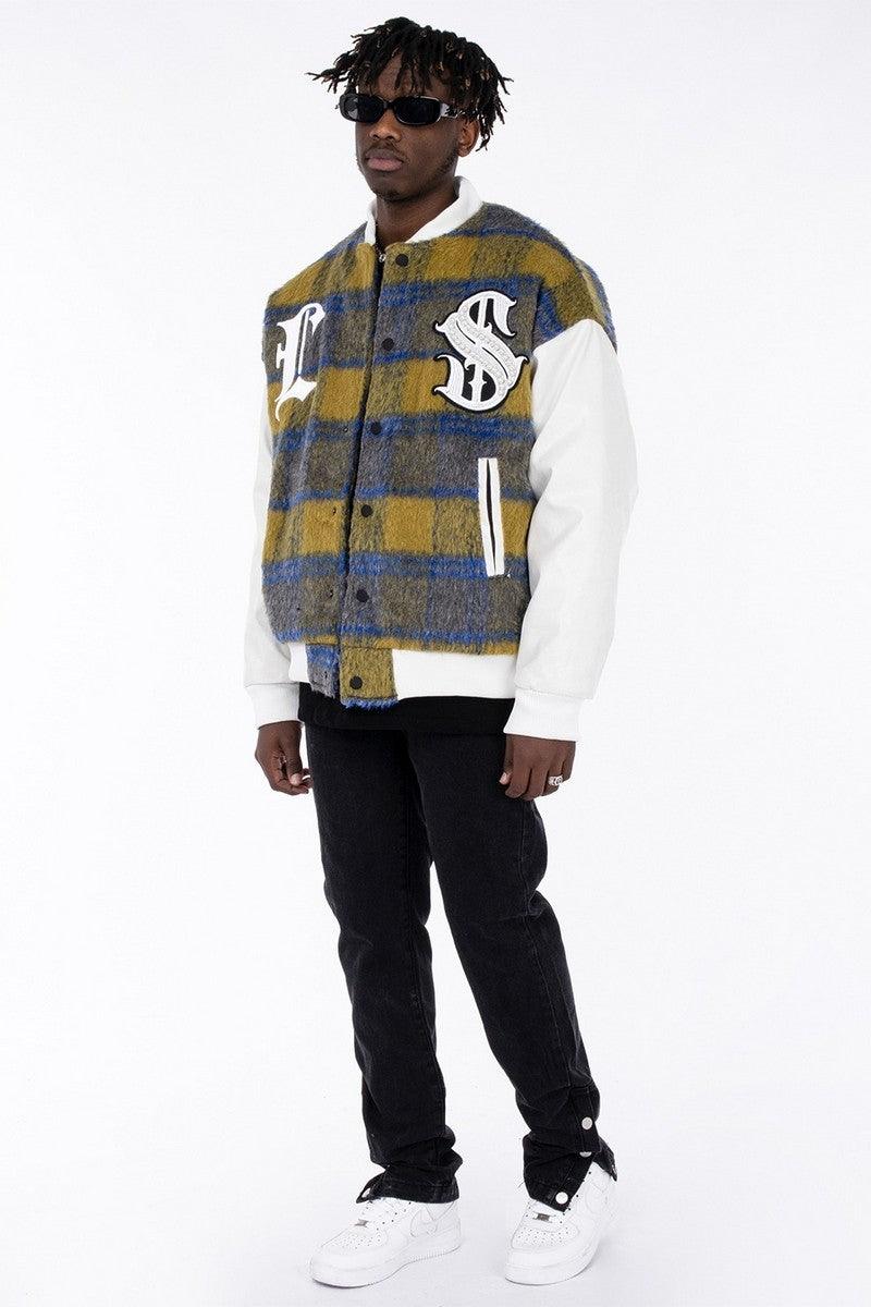CZ Pearl Plaid Woolen Baseball Jacket