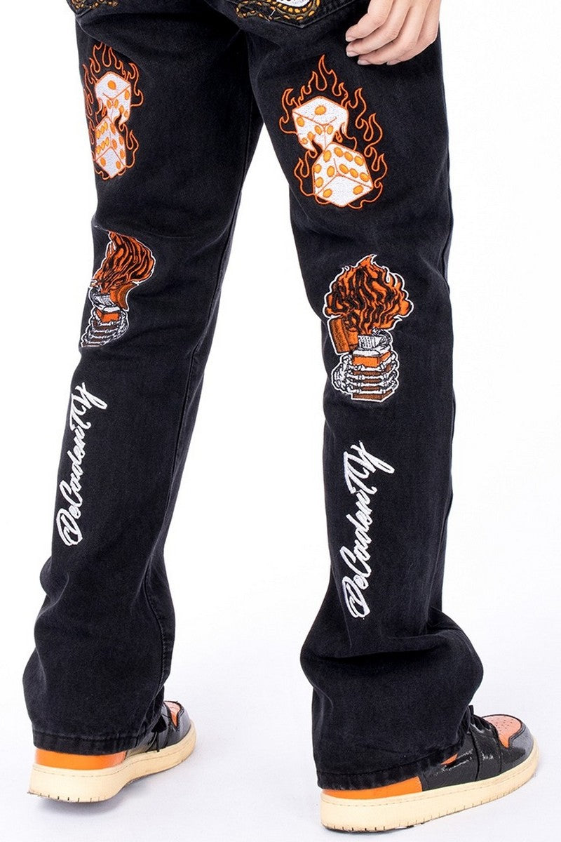 Flame Embroidered Denim