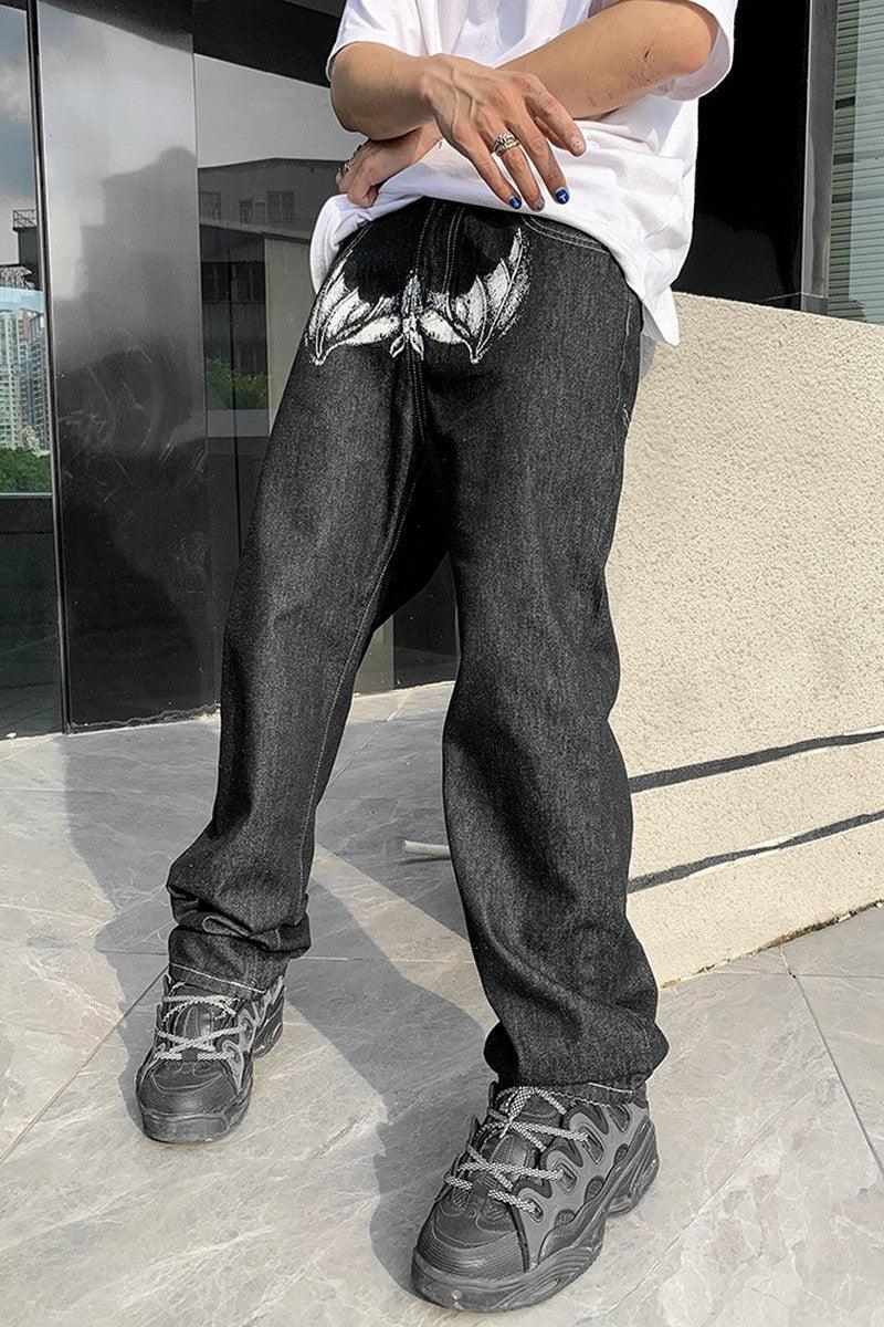 CZ Bat Print Straight Jeans