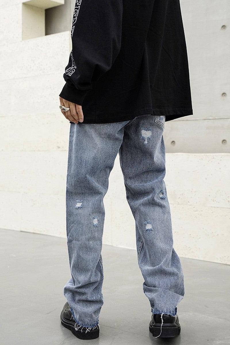 Washed Distressed Loose Jeans