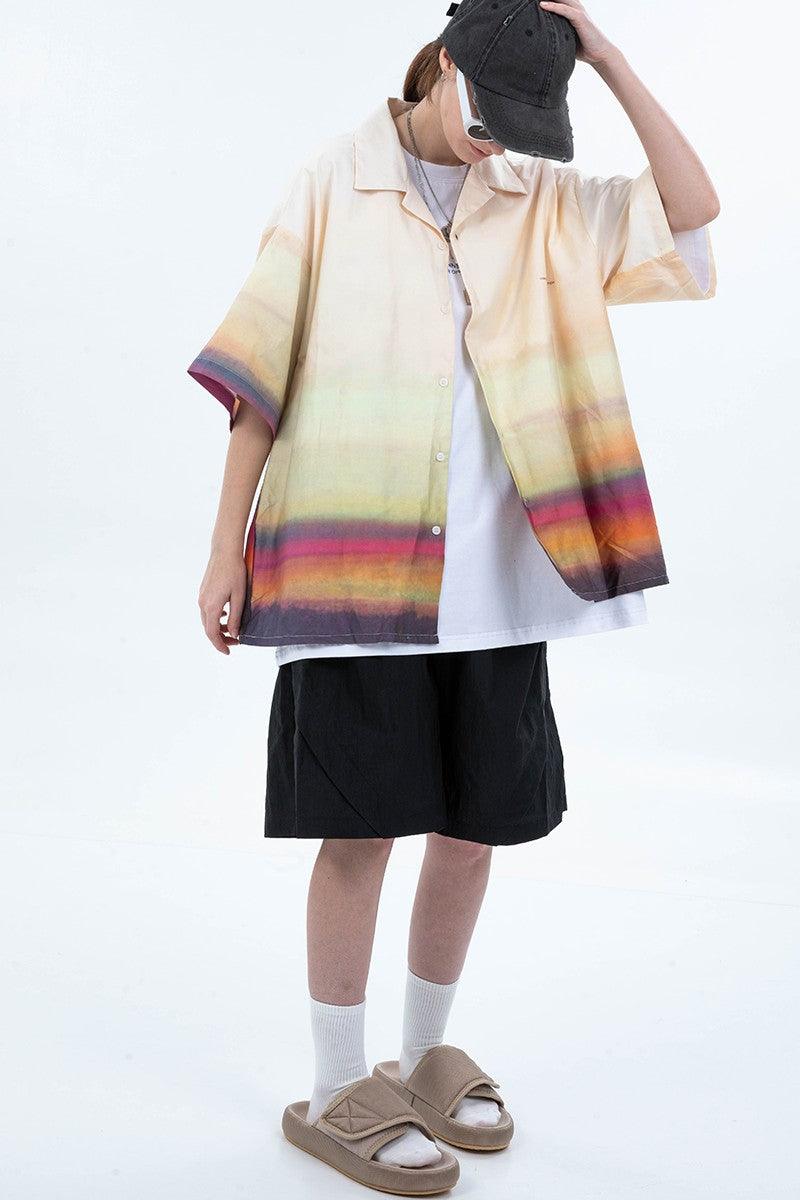 Center of Rotation Gradient Print Cuban Shirt