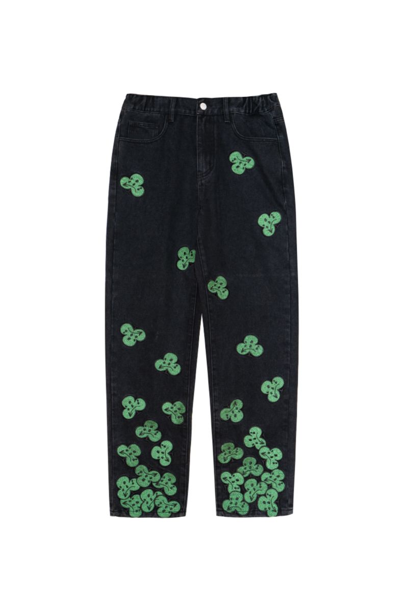STEEPC Flower Embroidered Straight Jeans