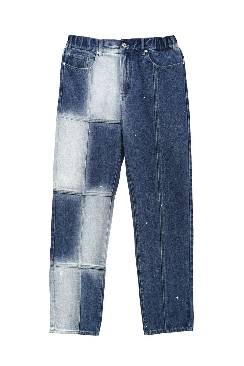 STEEPC Splash Ink Stitched Checkered Jeans