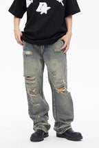 Distressed Grayish Loose Jeans
