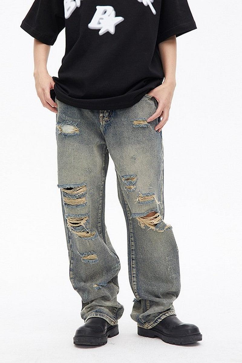 Distressed Grayish Loose Jeans