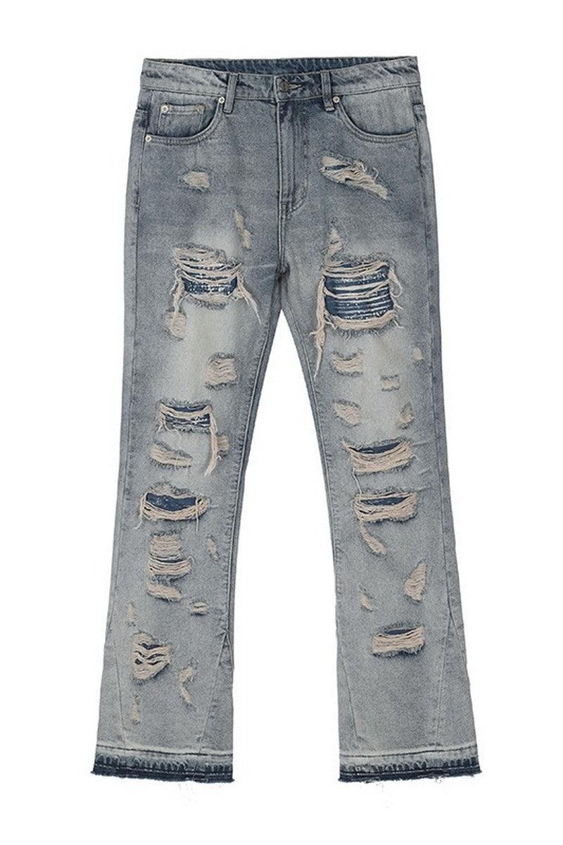 CZ Washed Distressed Flared Jeans