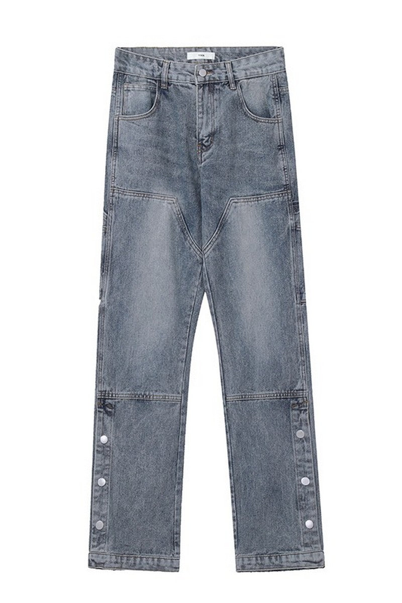 CZ Buttons Loose Straight Denim