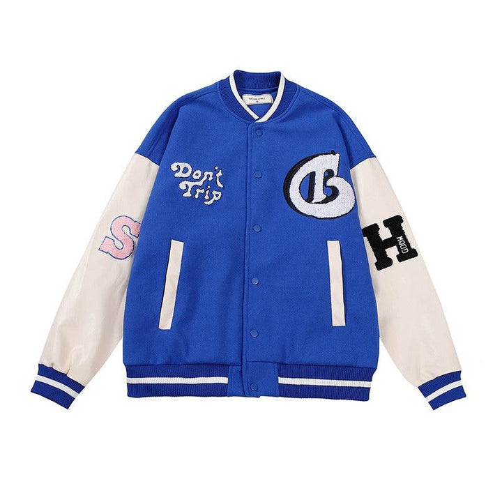 Don't Trip Embroidered Varsity Jacket