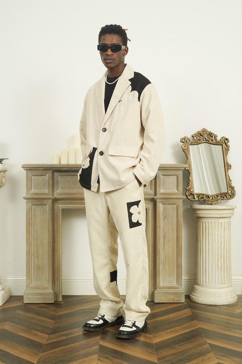 Empty Reference Flower Corduroy Straight Trousers