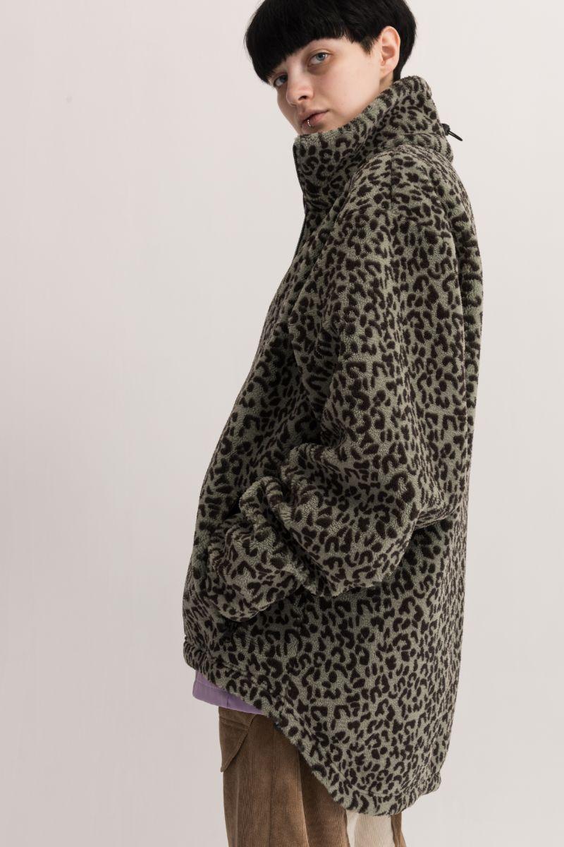 Empty Reference Leopard Pattern Zip Fleece
