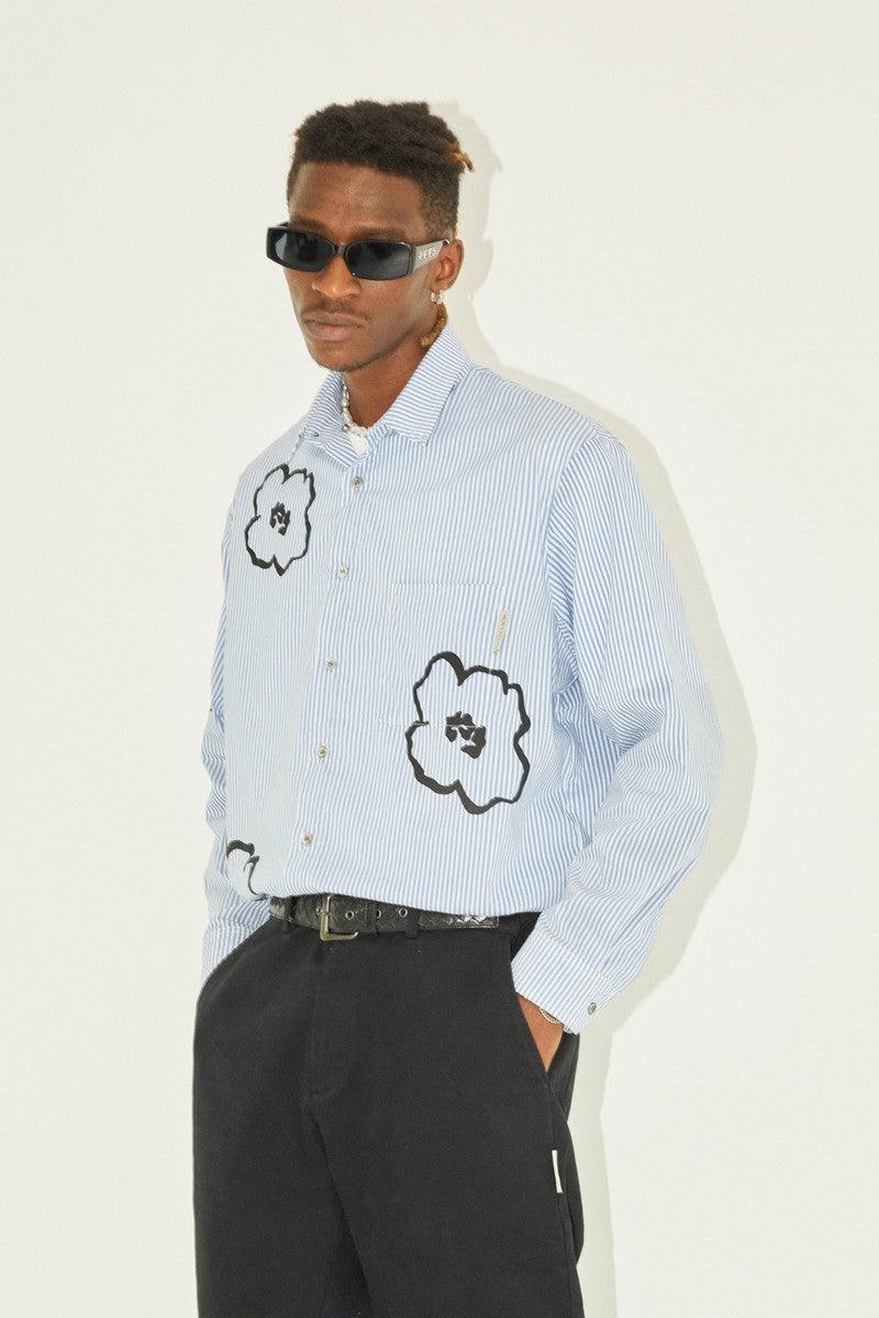 Empty Reference Striped Hand Painted Flowers Shirt
