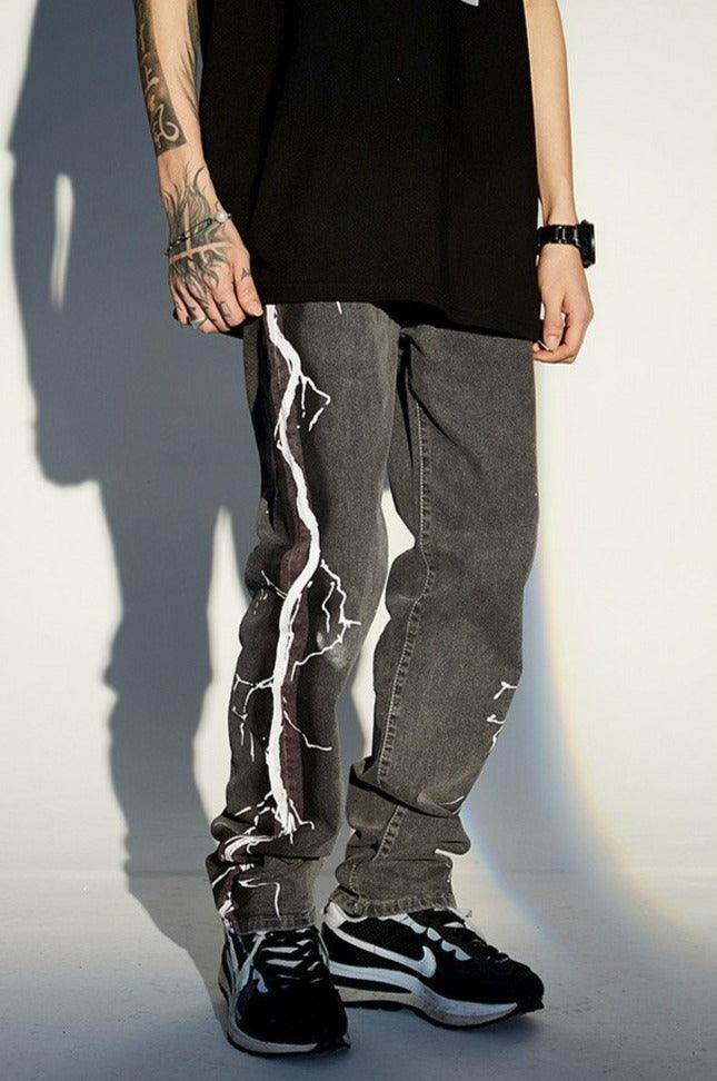 CZ Lightning Print Straight Jeans