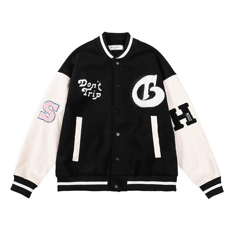 Don't Trip Embroidered Varsity Jacket