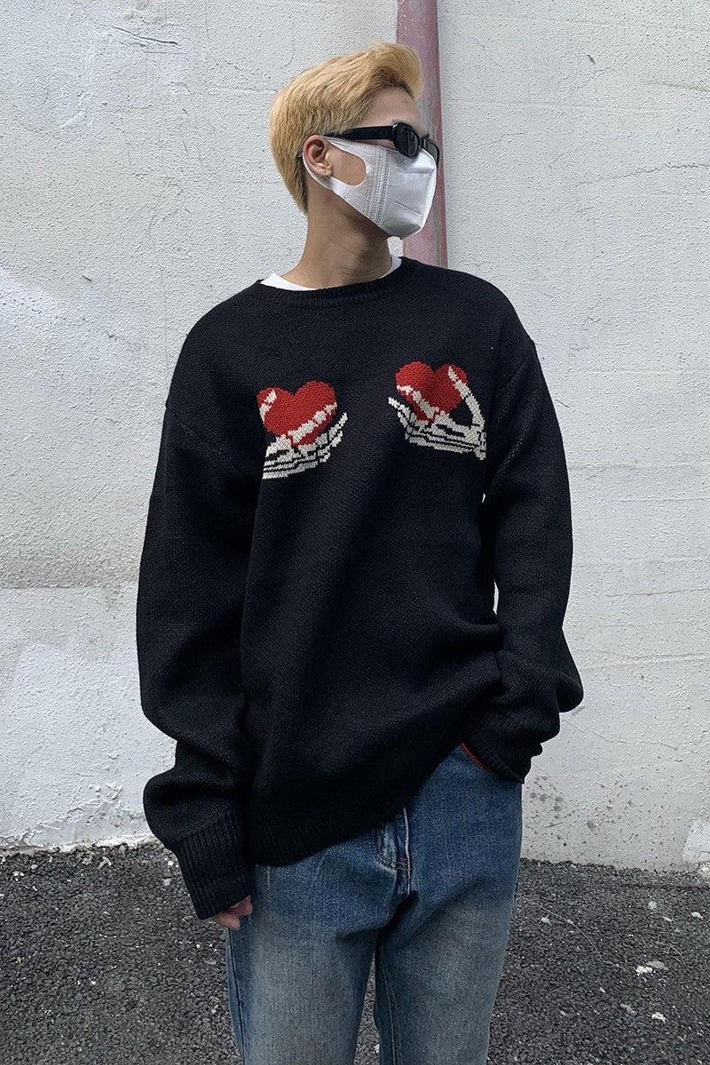 CZ Skeleton Hands Knit Sweater