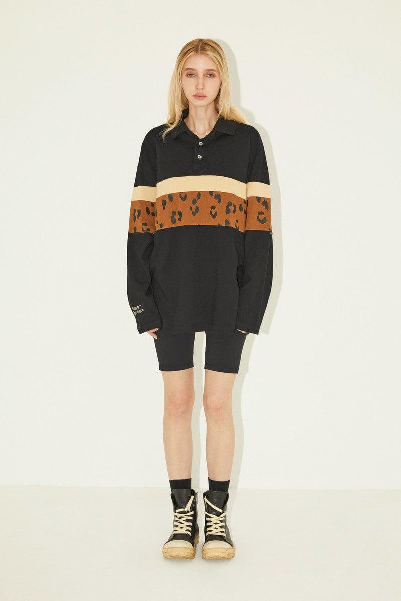 Empty Reference Striped Stitched Long Sleeves Polo