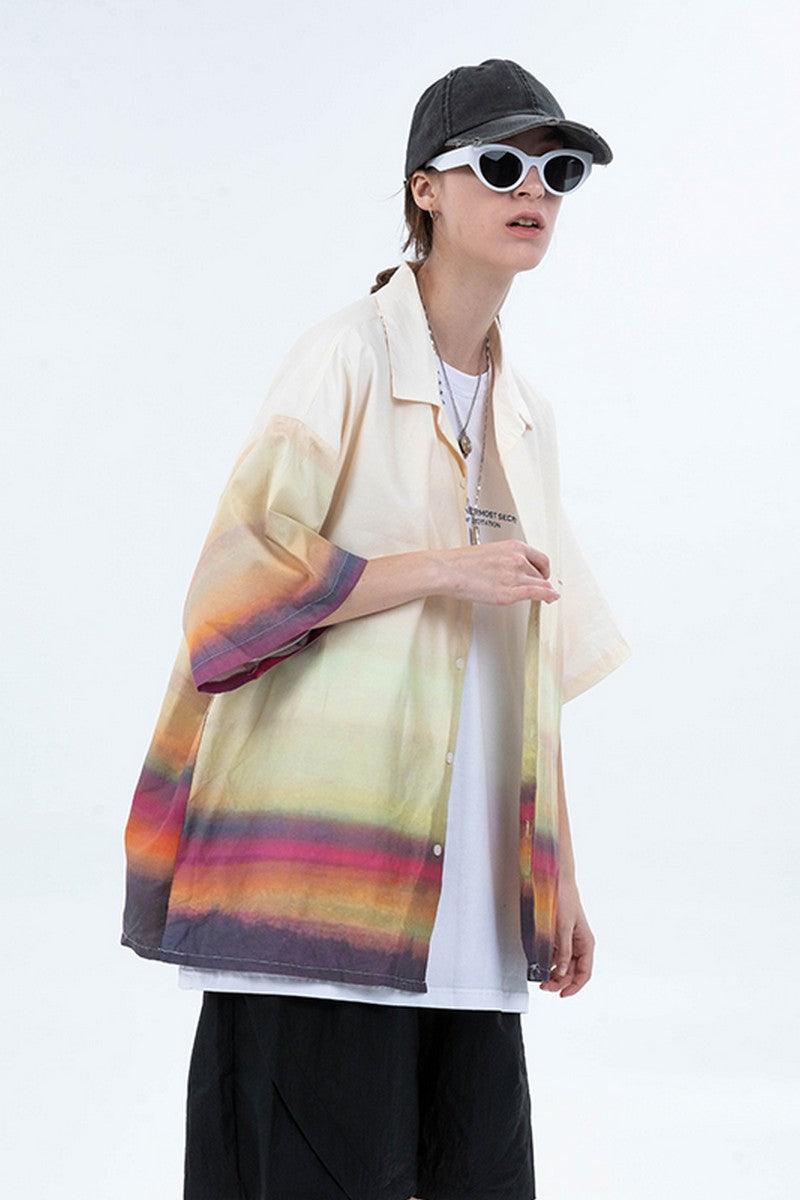 Center of Rotation Gradient Print Cuban Shirt