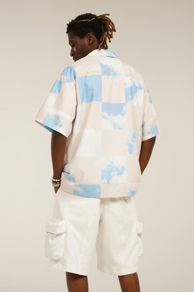 Empty Reference Checkered Sky Print Cuban Shirt
