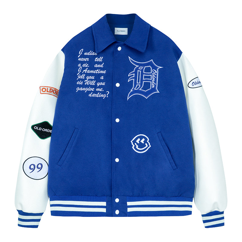 OO Gothic Logo Embroidered Varsity Jacket