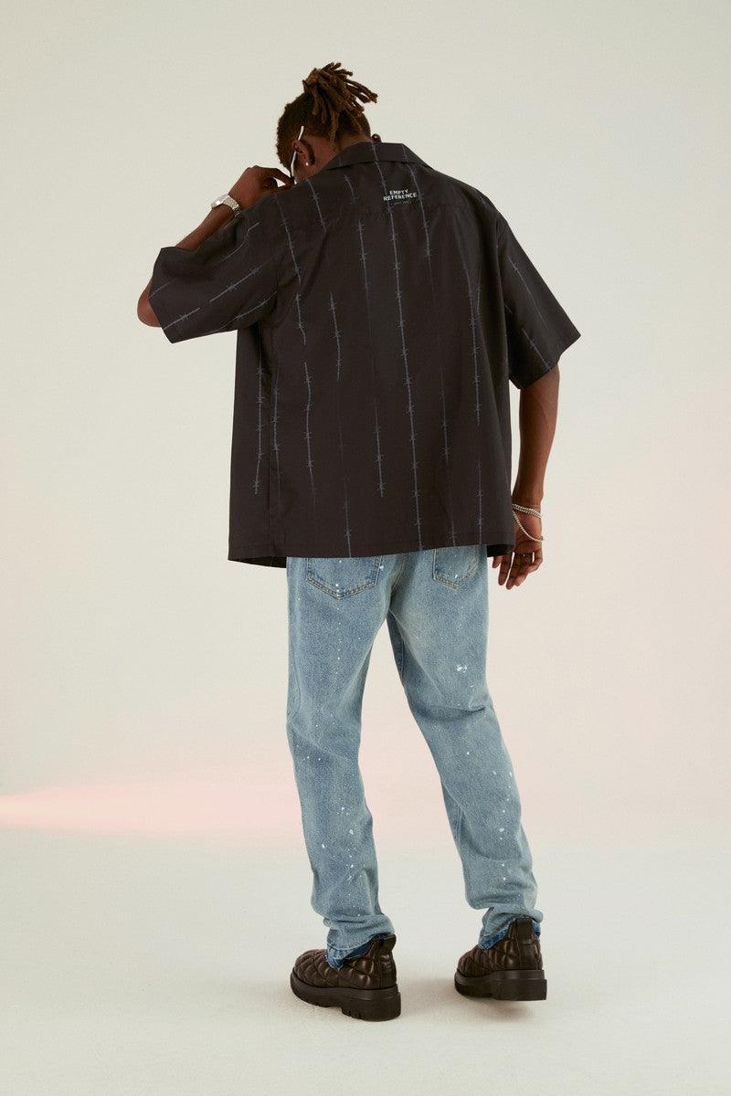 Empty Reference Thorns Striped  Cuban Shirt