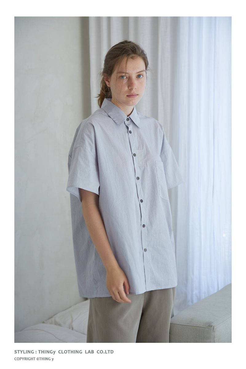 THINGY Logo Striped Button Up Shirt