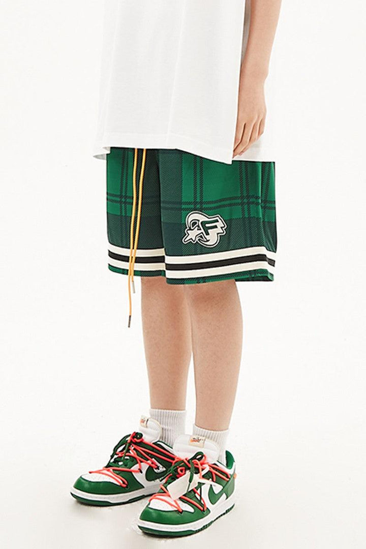 F2CE Embroidered Logo Plaid Shorts