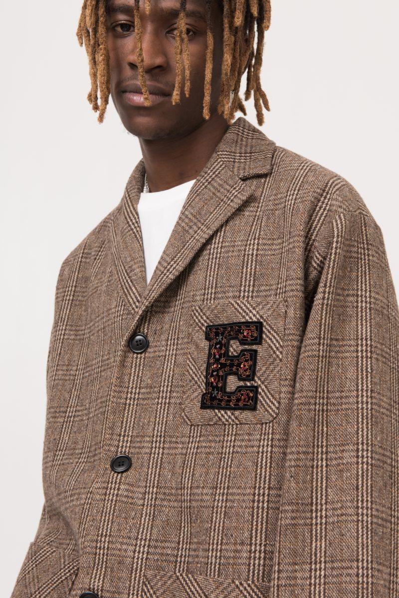 Empty Reference Embroidery Logo Plaid Blazer