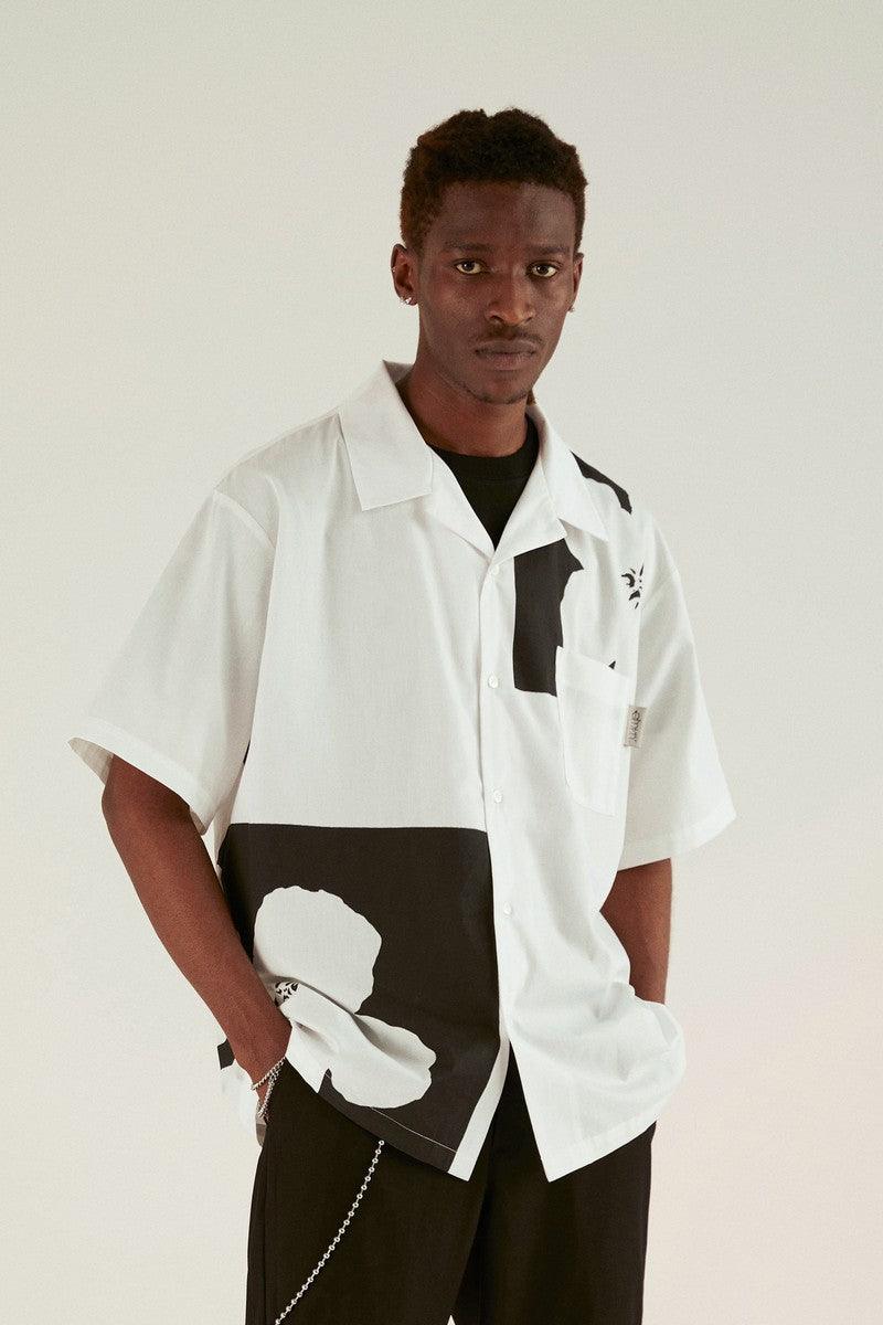 Empty Reference White Floral Print Cuban Shirt