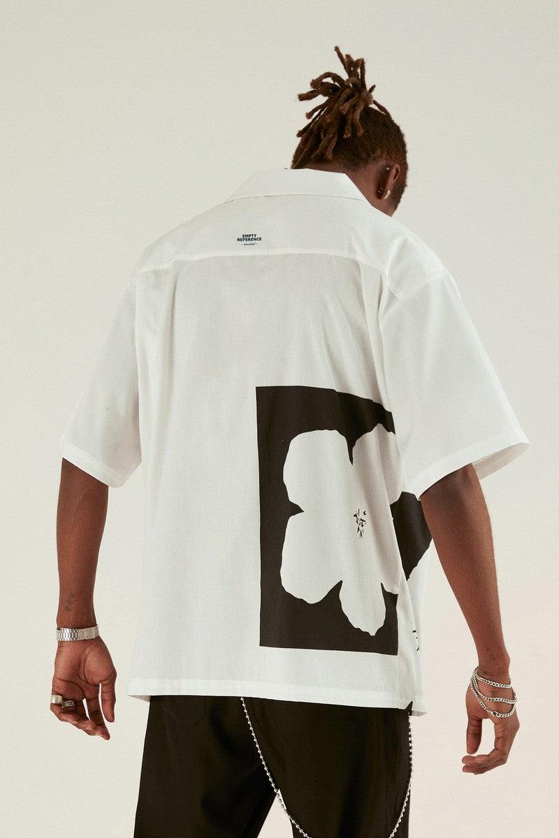 Empty Reference White Floral Print Cuban Shirt