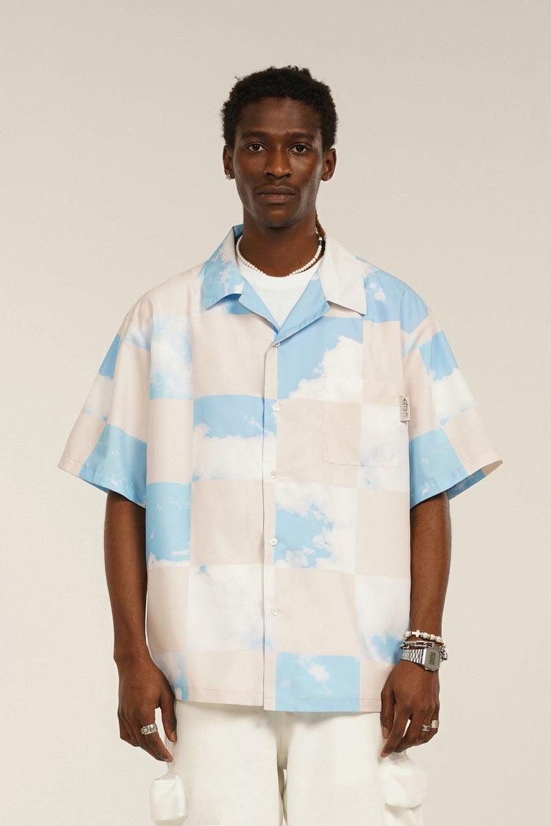 Empty Reference Checkered Sky Print Cuban Shirt