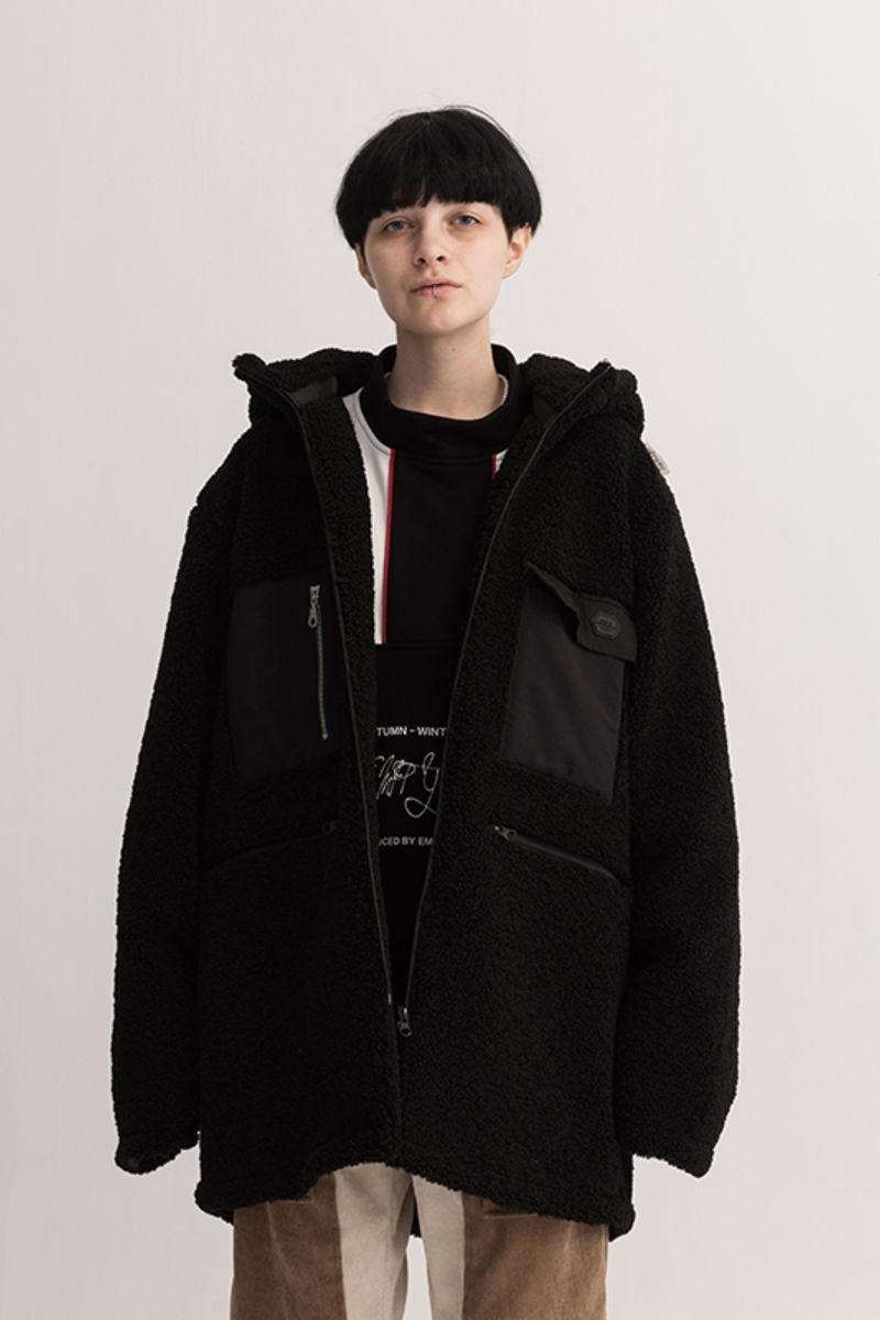 Empty Reference Black Sherpa Hooded Coat