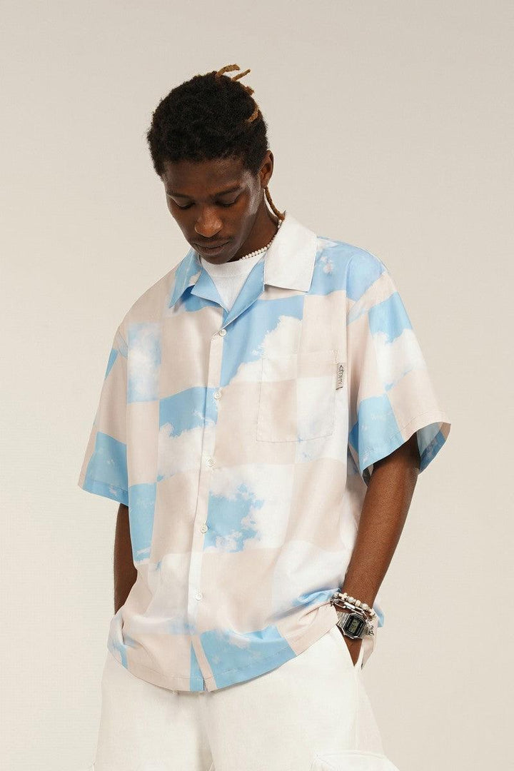 Empty Reference Checkered Sky Print Cuban Shirt